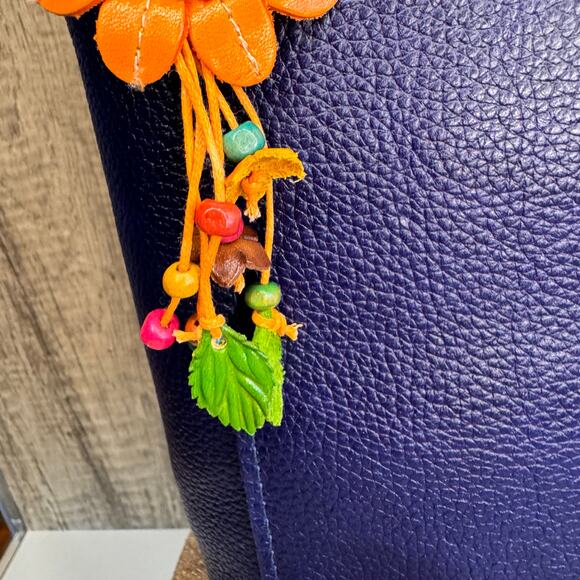 Leather Flower Purse Charm Genuine Leather Bag Charm NEW FAST SHIP - Picture 4 of 6